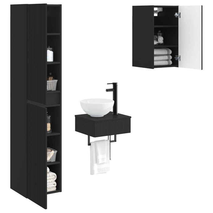 Set de mobilier pentru baie 3 buc. Negru 33 x 34,5 x 160 cm WALTI