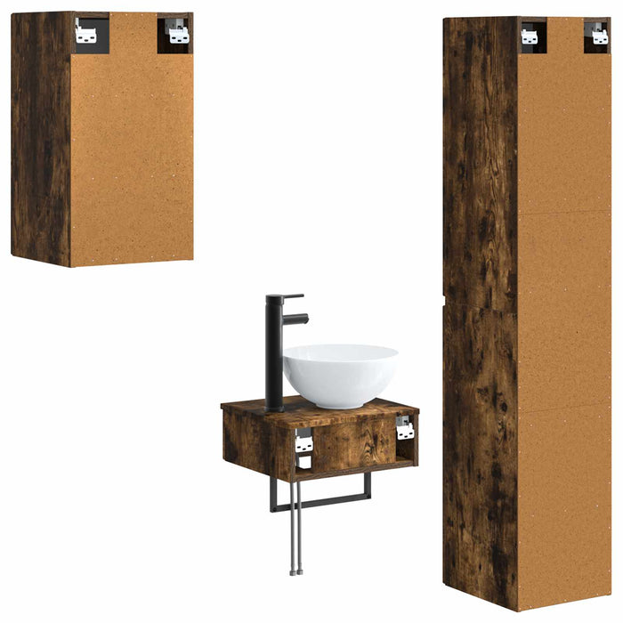 Set de mobilier pentru baie 3 buc. Stejar fumuriu WALTI