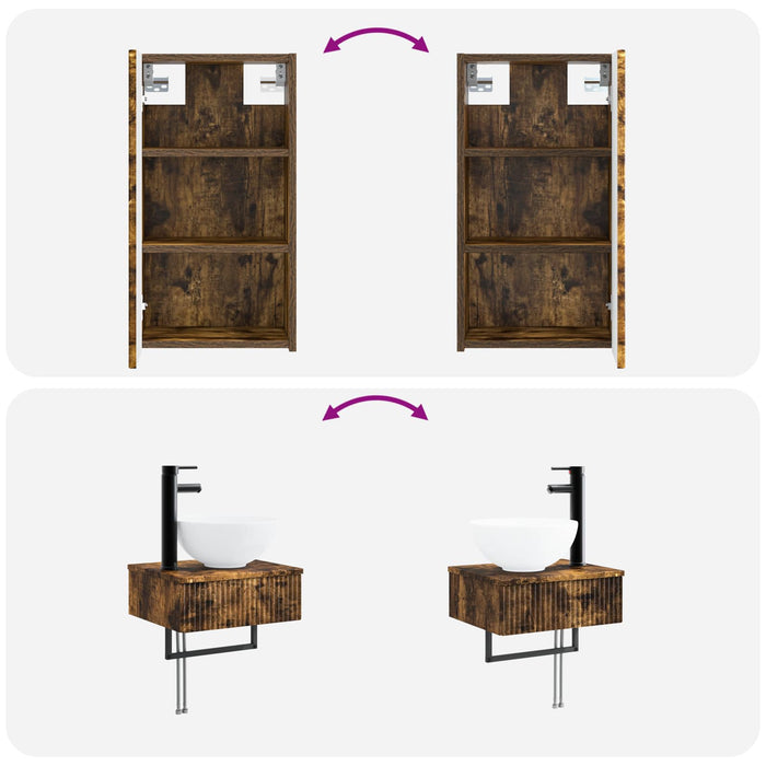 Set de mobilier pentru baie 3 buc. Stejar fumuriu WALTI