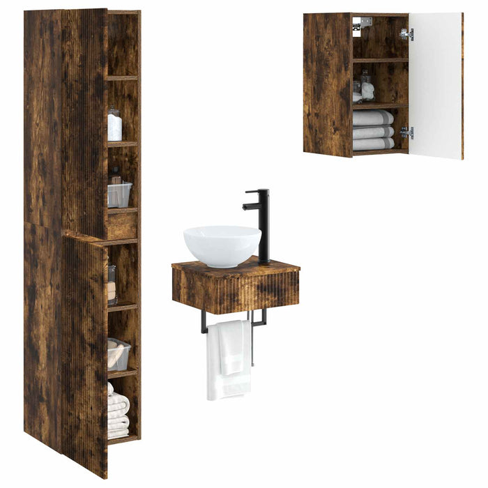 Set de mobilier pentru baie 3 buc. Stejar fumuriu WALTI