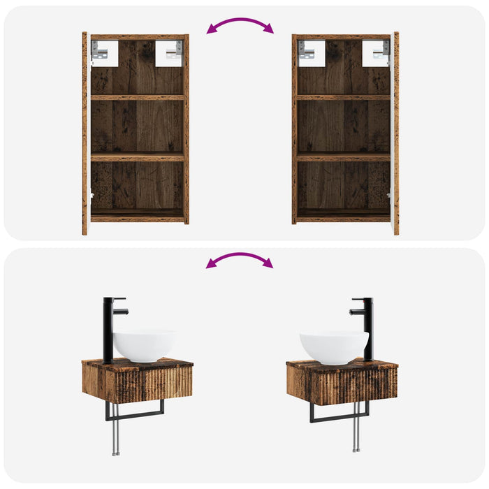 Set de mobilier pentru baie 3 buc. Lemn vechi WALTI