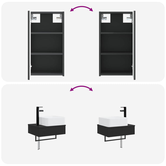 Set de mobilier pentru baie 3 buc. Negru 33 x 34,5 x 160 cm WALTI