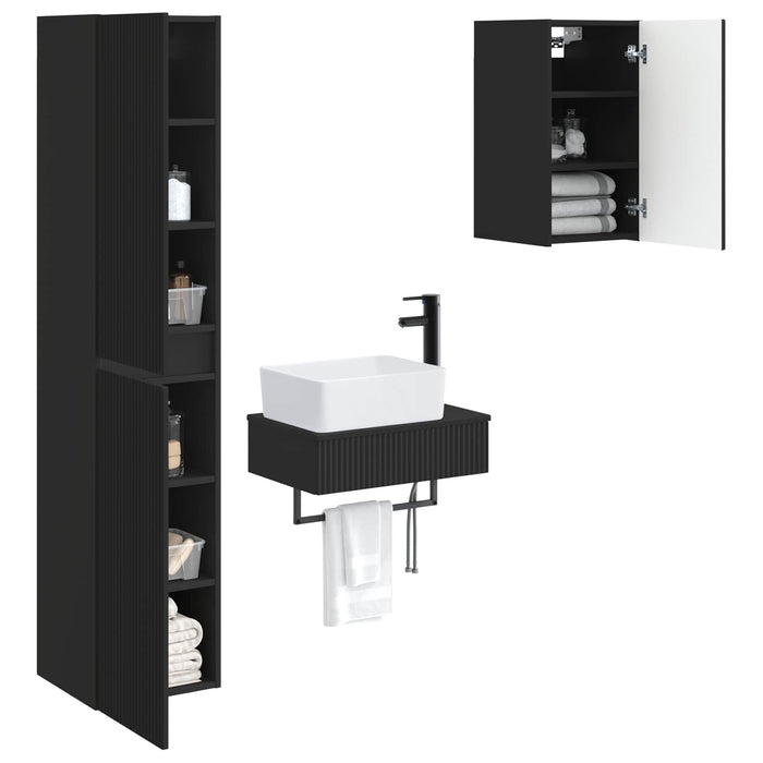Set de mobilier pentru baie 3 buc. Negru 33 x 34,5 x 160 cm WALTI