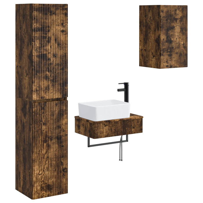 Set de mobilier pentru baie 3 buc. Stejar fumuriu WALTI