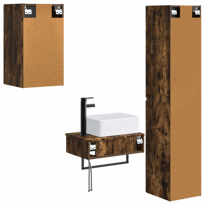Set de mobilier pentru baie 3 buc. Stejar fumuriu WALTI
