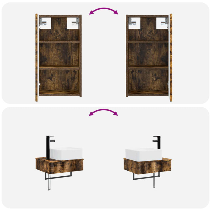 Set de mobilier pentru baie 3 buc. Stejar fumuriu WALTI
