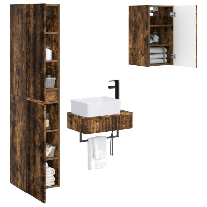Set de mobilier pentru baie 3 buc. Stejar fumuriu WALTI