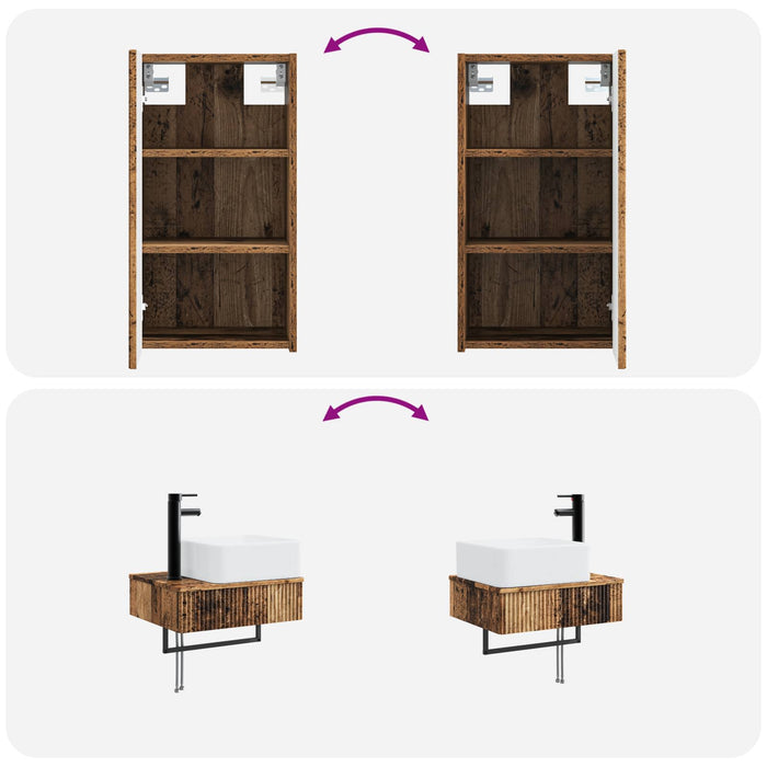 Set de mobilier pentru baie 3 buc. Lemn vechi WALTI