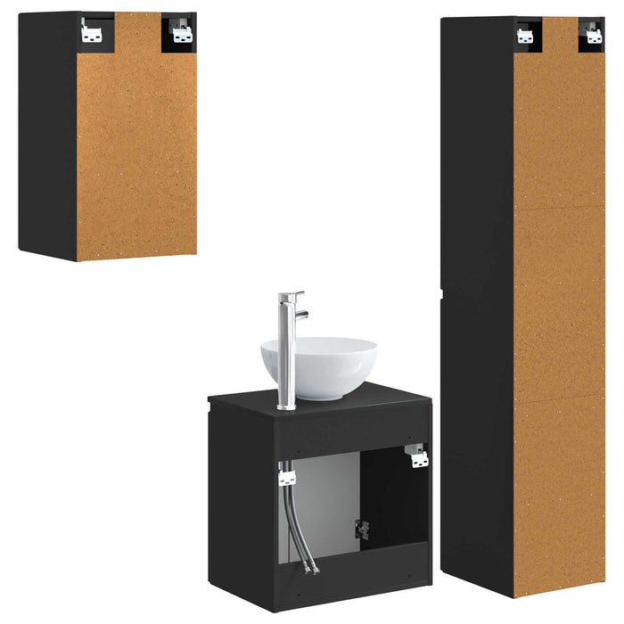 Set de mobilier pentru baie 3 buc. Negru 33 x 34,5 x 160 cm WALTI