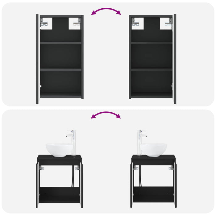 Set de mobilier pentru baie 3 buc. Negru 33 x 34,5 x 160 cm WALTI