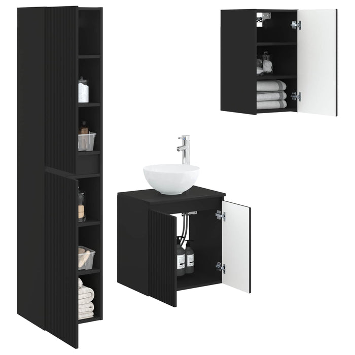 Set de mobilier pentru baie 3 buc. Negru 33 x 34,5 x 160 cm WALTI