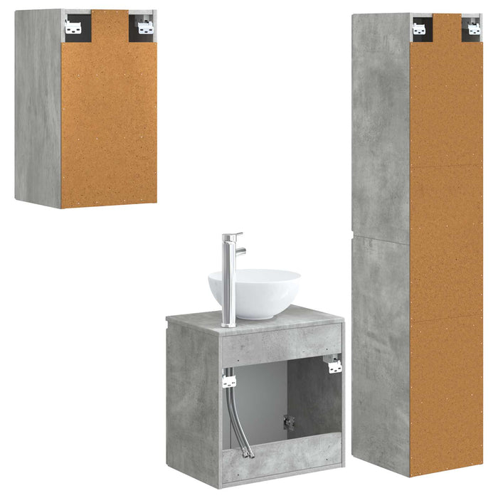 Set de mobilier pentru baie 3 buc. Gri Beton 33 x 34,5 x 160 cm WALTI