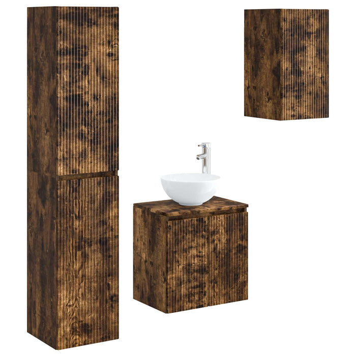 Set de mobilier pentru baie 3 buc. Stejar fumuriu WALTI