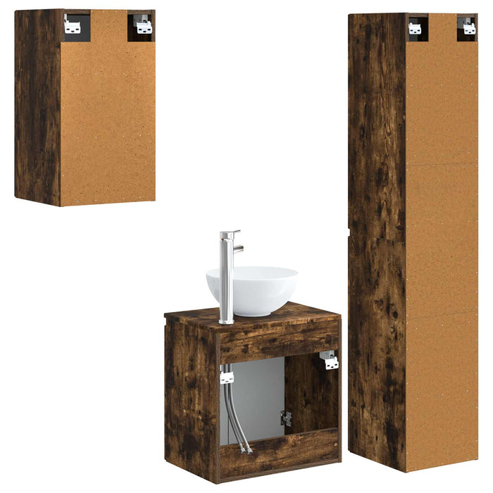 Set de mobilier pentru baie 3 buc. Stejar fumuriu WALTI