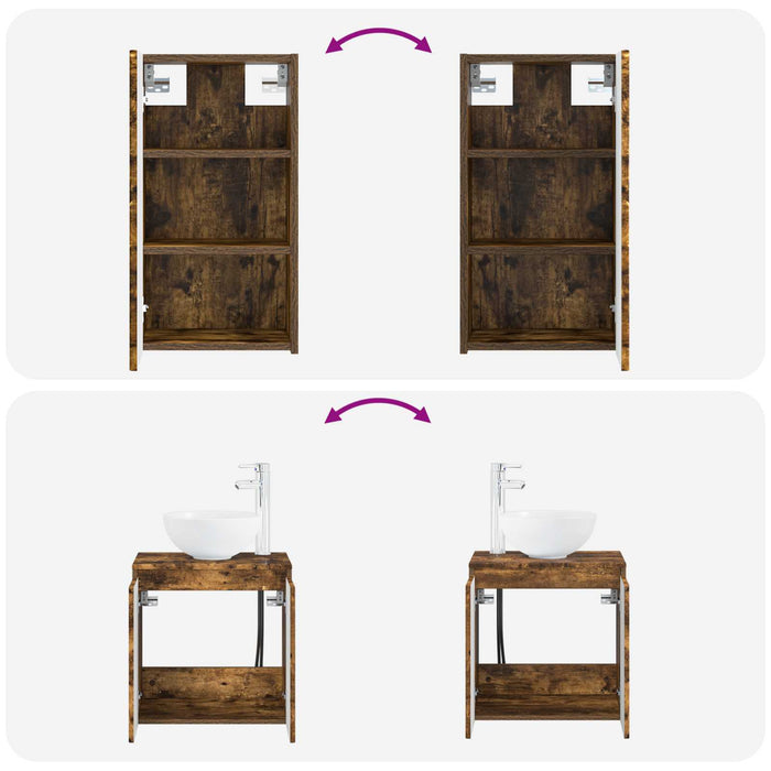 Set de mobilier pentru baie 3 buc. Stejar fumuriu WALTI