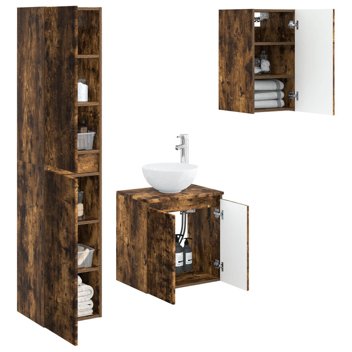 Set de mobilier pentru baie 3 buc. Stejar fumuriu WALTI
