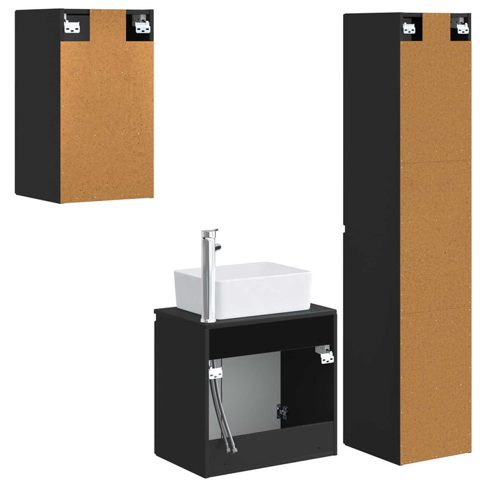 Set de mobilier pentru baie 3 buc. Negru 33 x 34,5 x 160 cm WALTI
