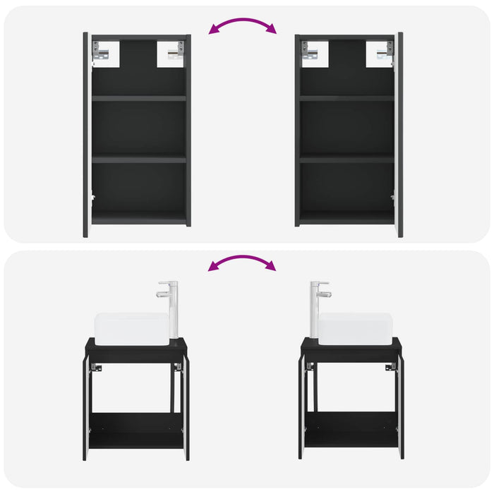 Set de mobilier pentru baie 3 buc. Negru 33 x 34,5 x 160 cm WALTI