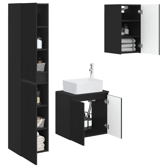 Set de mobilier pentru baie 3 buc. Negru 33 x 34,5 x 160 cm WALTI