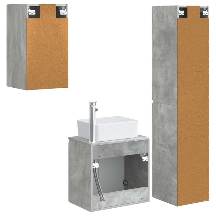Set de mobilier pentru baie 3 buc. Gri Beton 33 x 34,5 x 160 cm WALTI