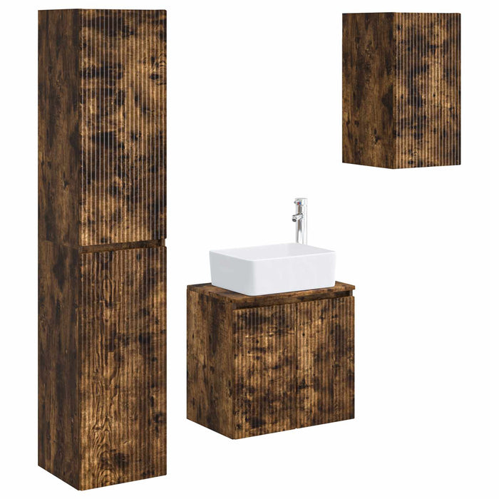 Set de mobilier pentru baie 3 buc. Stejar fumuriu WALTI