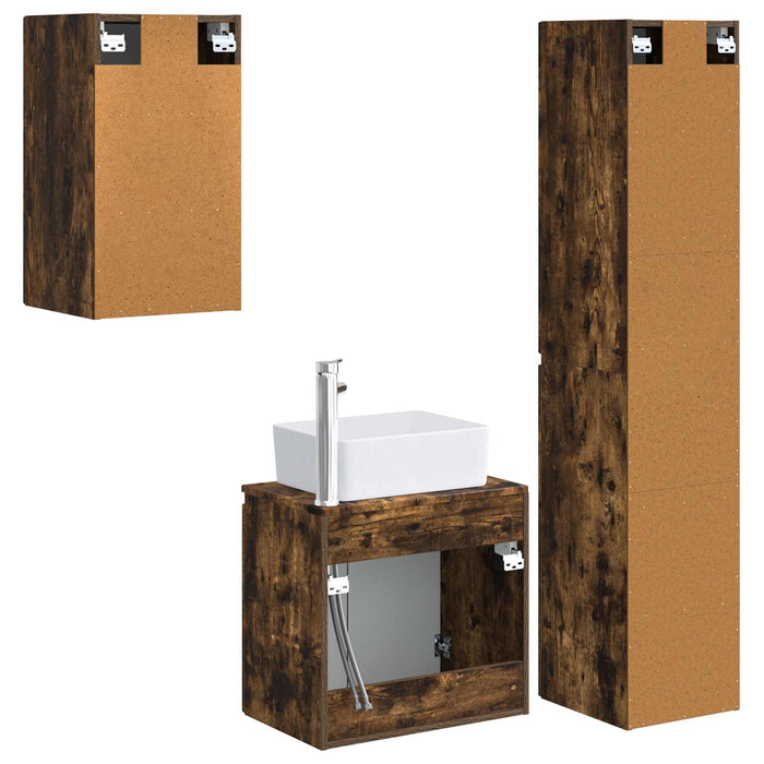 Set de mobilier pentru baie 3 buc. Stejar fumuriu WALTI