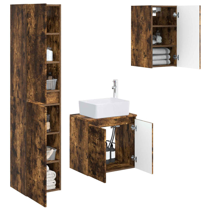 Set de mobilier pentru baie 3 buc. Stejar fumuriu WALTI