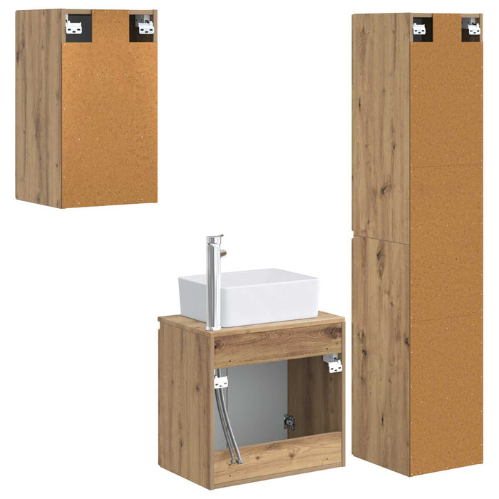 Set de mobilier pentru baie 3 buc. Stejar Artizanal WALTI