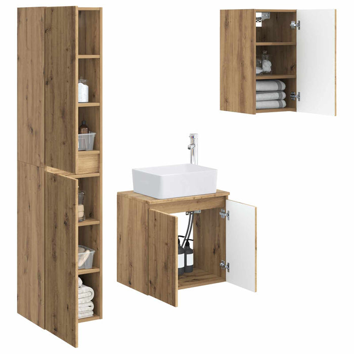Set de mobilier pentru baie 3 buc. Stejar Artizanal WALTI