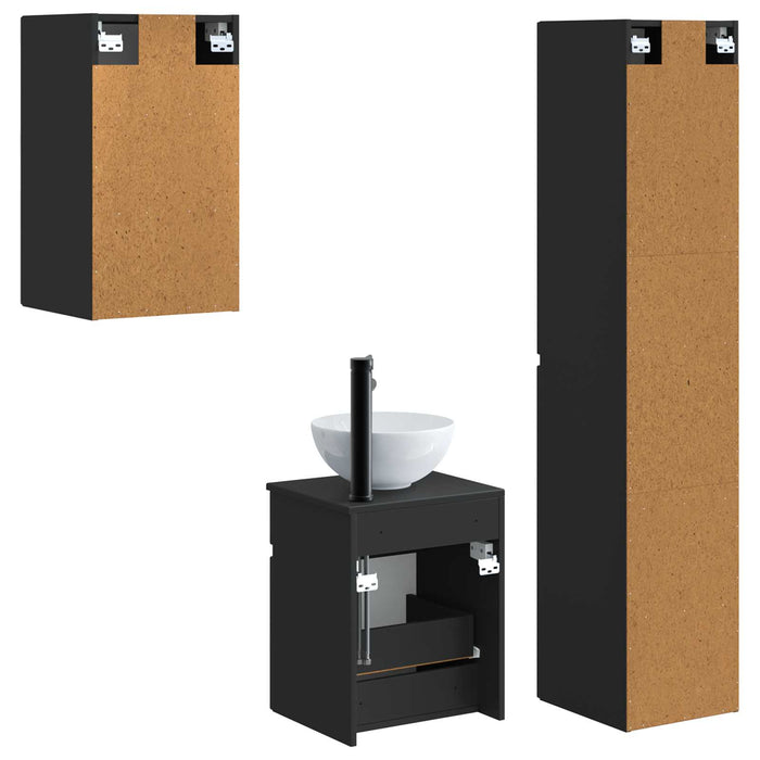 Set de mobilier pentru baie 3 buc. Negru 33 x 34,5 x 160 cm WALTI
