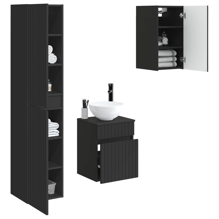 Set de mobilier pentru baie 3 buc. Negru 33 x 34,5 x 160 cm WALTI