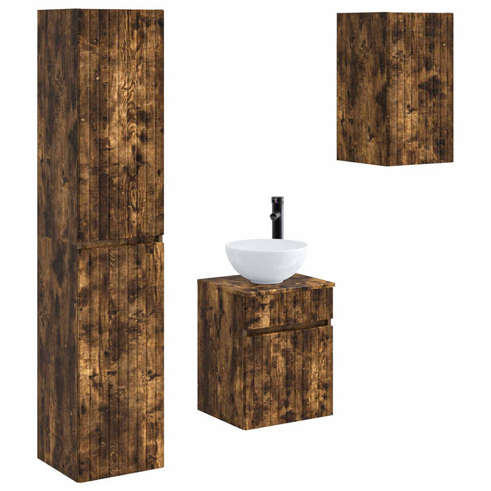 Set de mobilier pentru baie 3 buc. Stejar fumuriu WALTI