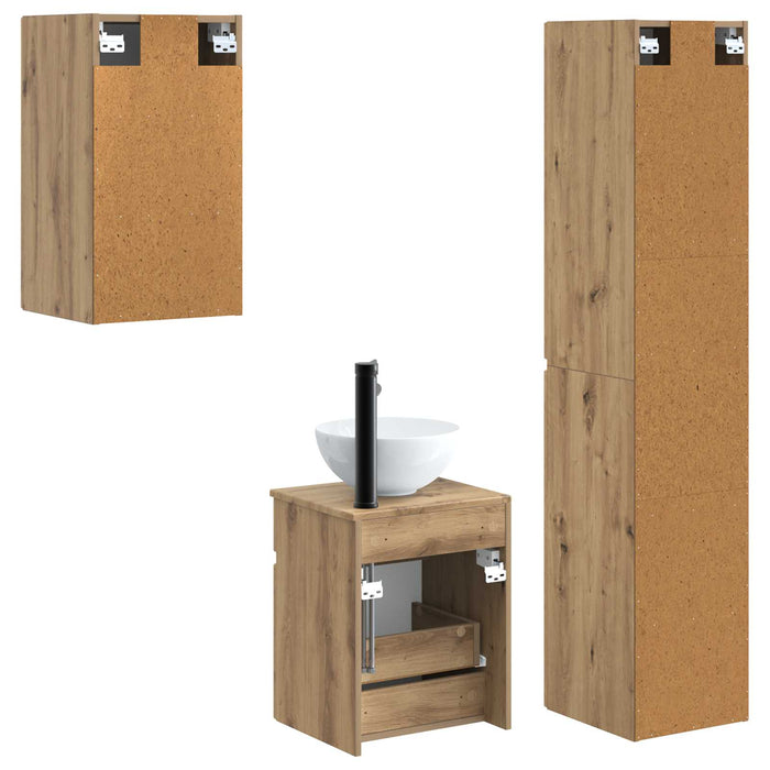 Set de mobilier pentru baie 3 buc. Stejar Artizanal WALTI