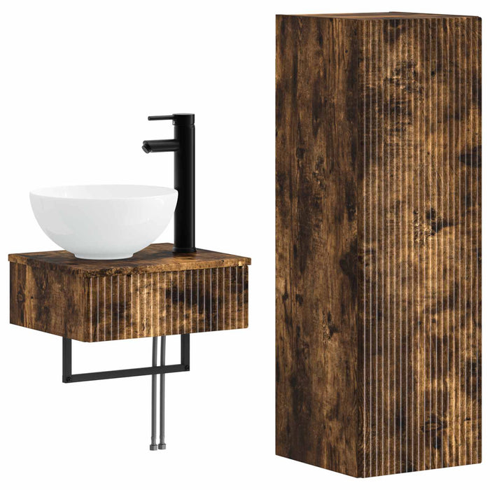 Set de mobilier pentru baie 2 buc. Stejar fumuriu WALTI