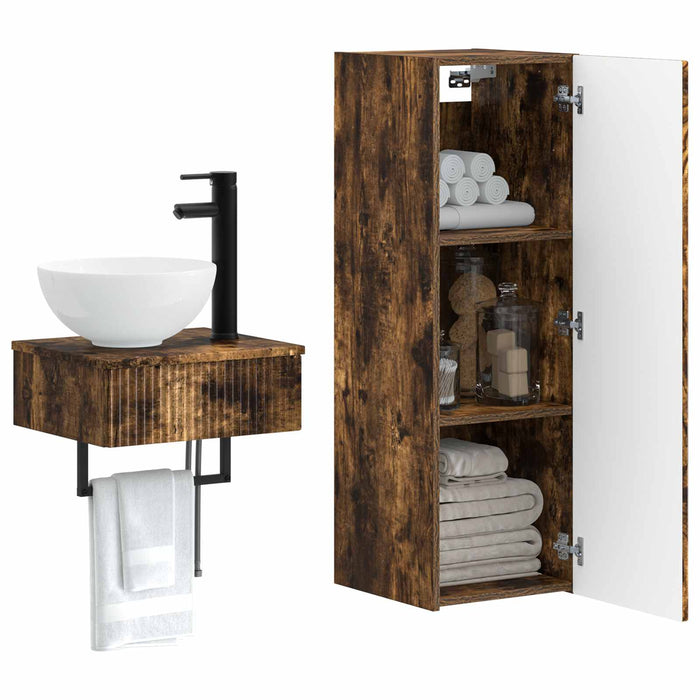Set de mobilier pentru baie 2 buc. Stejar fumuriu WALTI