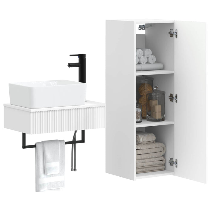 Set de mobilier pentru baie 2 buc. Alb foarte lucios WALTI