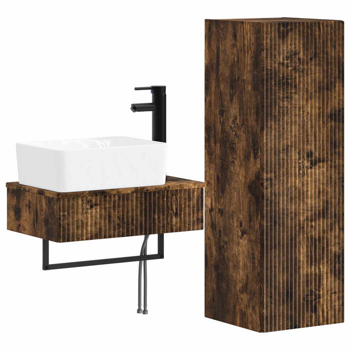 Set de mobilier pentru baie 2 buc. Stejar fumuriu WALTI