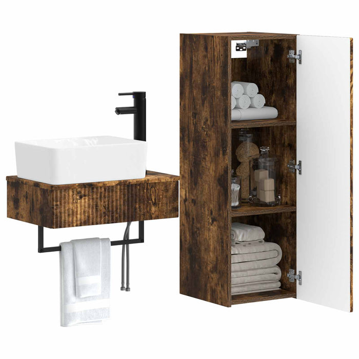 Set de mobilier pentru baie 2 buc. Stejar fumuriu WALTI