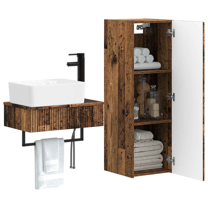 Set de mobilier pentru baie 2 buc. Lemn vechi WALTI