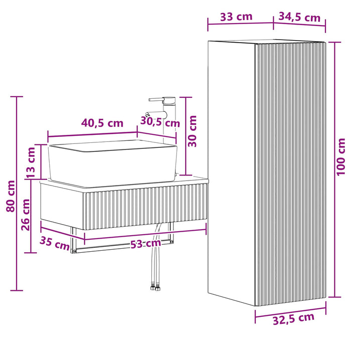 Set de mobilier pentru baie 2 buc. Lemn vechi WALTI