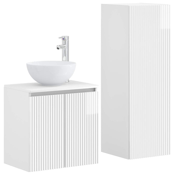 Set de mobilier pentru baie 2 buc. Alb foarte lucios WALTI
