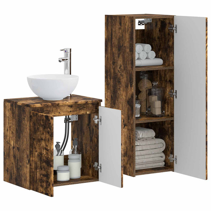 Set de mobilier pentru baie 2 buc. Stejar fumuriu WALTI