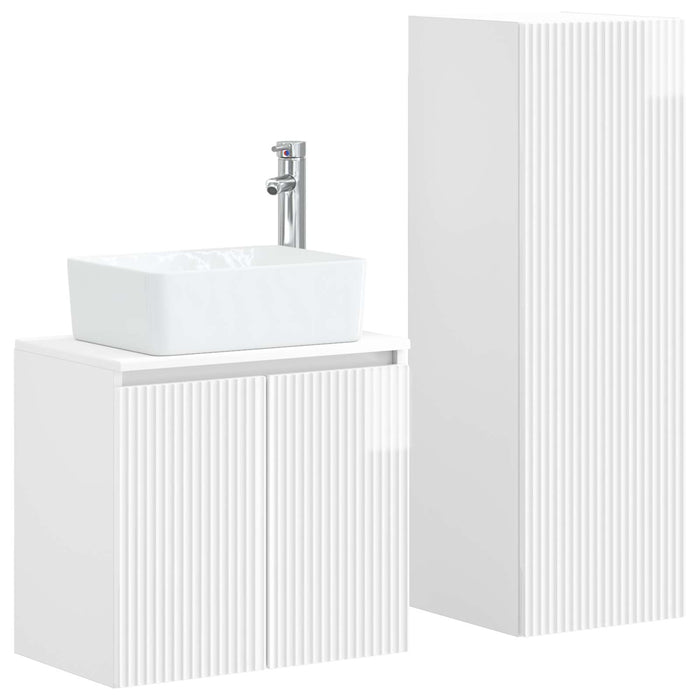Set de mobilier pentru baie 2 buc. Alb foarte lucios WALTI