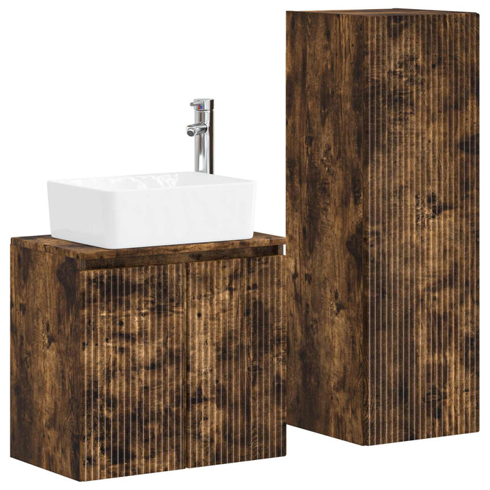 Set de mobilier pentru baie 2 buc. Stejar fumuriu WALTI