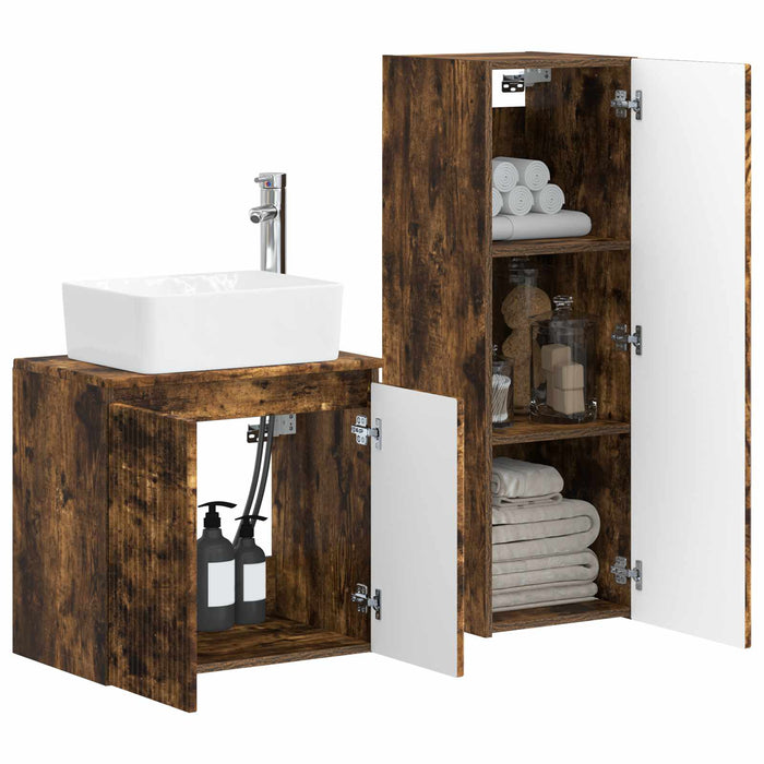 Set de mobilier pentru baie 2 buc. Stejar fumuriu WALTI