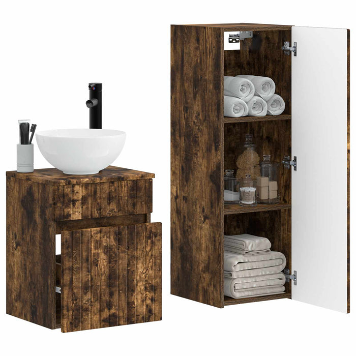 Set de mobilier pentru baie 2 buc. Stejar fumuriu WALTI