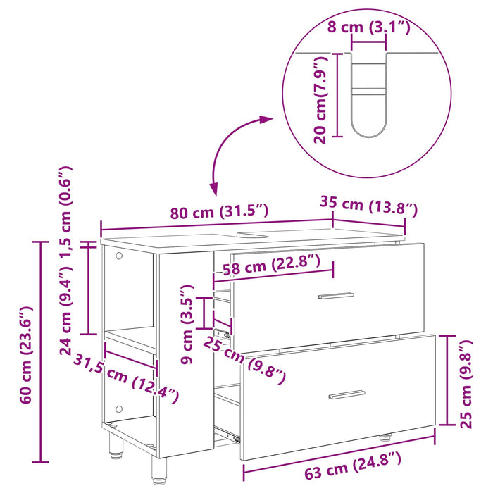 Unitate Vanity pentru Baie Alb foarte lucios 80 x 35 x 60 cm - WALTI WALTI