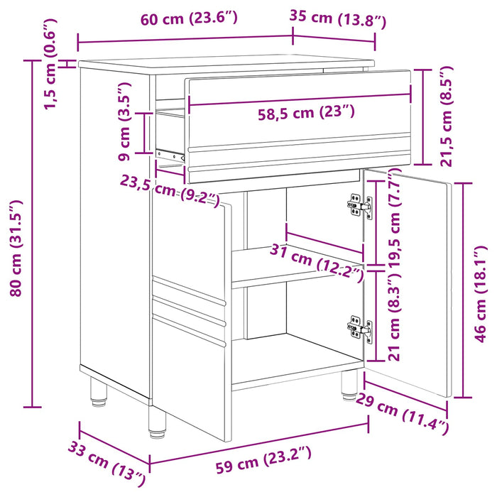 Unitate Vanity pentru Baie Sonoma gri 60 x 35 x 80 cm - WALTI WALTI
