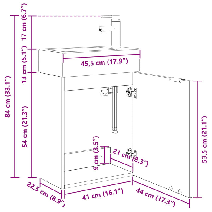 Unitate de baie cu robinet Gri Beton 45,5 x 22,5 x 84 cm - WALTI WALTI