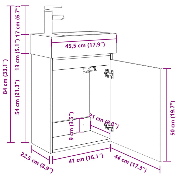 Unitate de baie cu robinet Stejar Sonoma 45,5 x 22,5 x 84 cm WALTI
